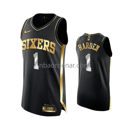 Camiseta Philadelphia 76ers James Harden 1 Nike 2022 Golden Edition Negro Swingman
